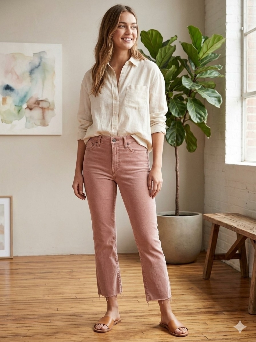 AE Hi-Rise Crop Flare Corduroy Pants - Dusty Pink